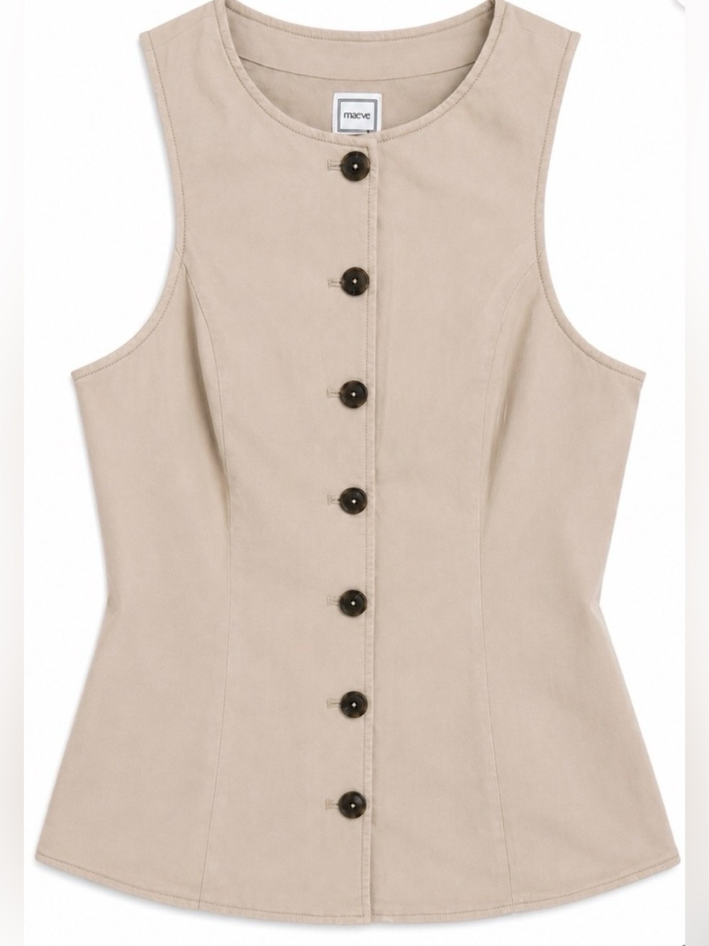 Maeve Women's XS Beige Button-Front Sleeveless Top